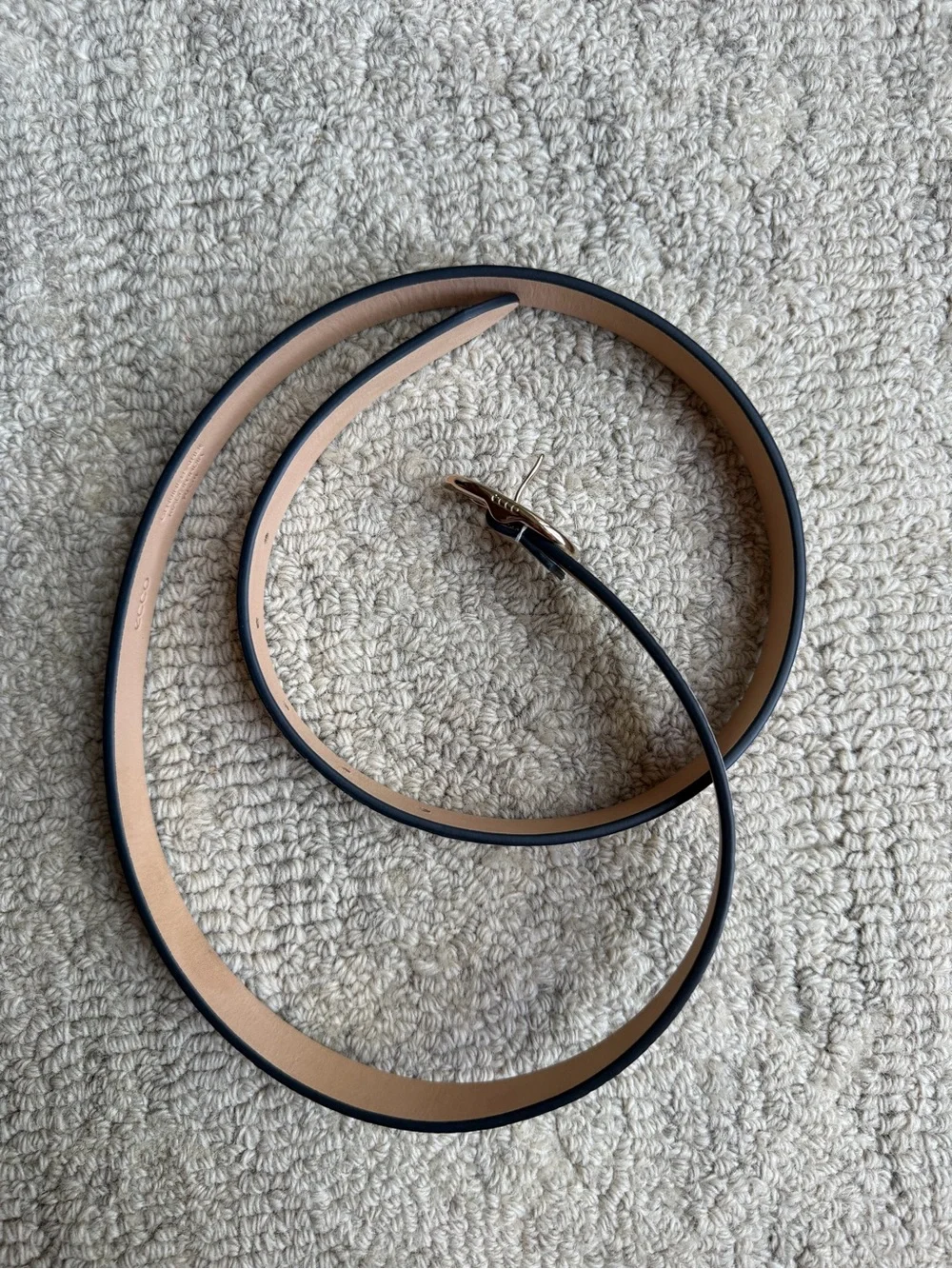 Women's Ecco White Pebbled Leather Belt with Gold Buckle